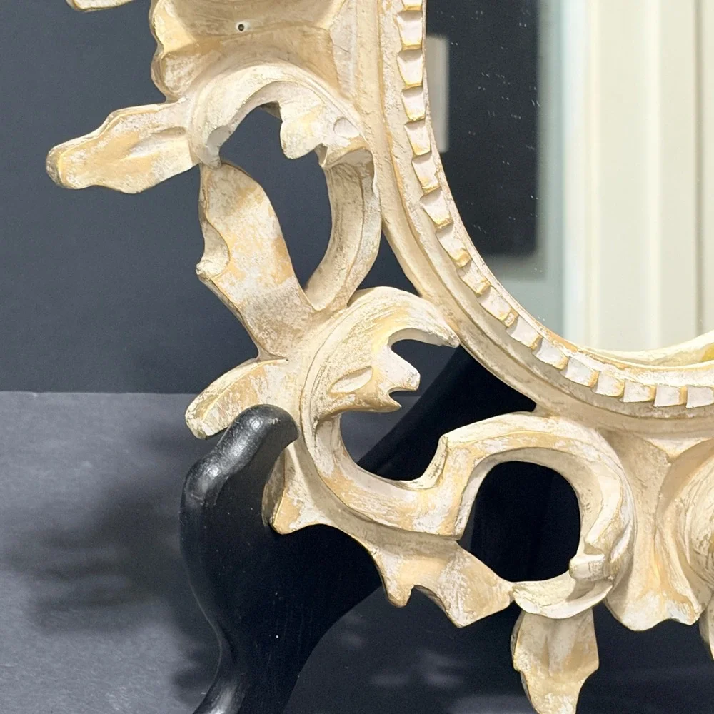 Vtg Cream/Gold Ornate Oval Wall Mirror Baroque/Hollywood Regency Style 15x12.5